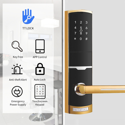 قفل الباب ذو المفاتيح الذكية ذو اللون الذهبي بالتحكم عن بعد مع تطبيق TTlock Card Key